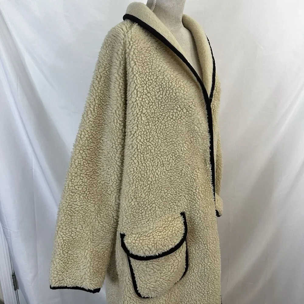 Free People Irresistible Teddy Cardi Maxi Jacket Pockets Oversized Ivory LARGE - Picture 5 of 9